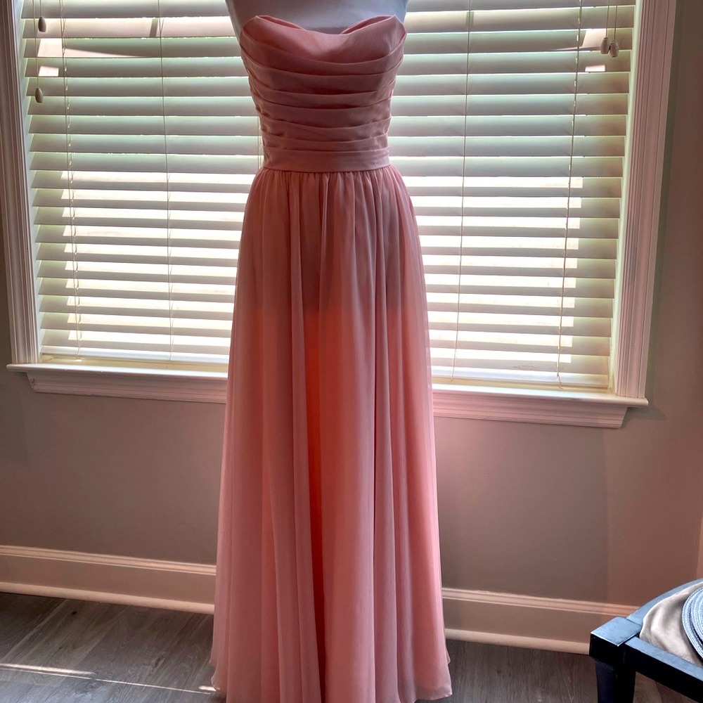 Strapless Pink Chiffon Evening Dress